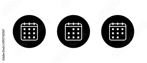 Calendar outline icon black circle. Schedule and date symbol. Event element sign