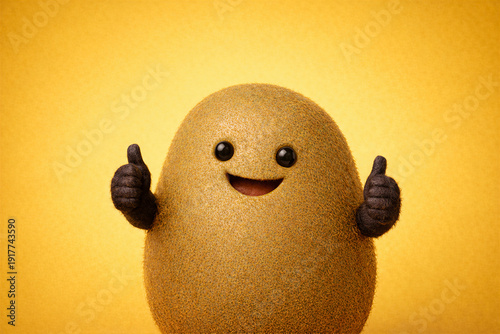 Happy Fuzzy Character kiwi Giving Thumbs Up