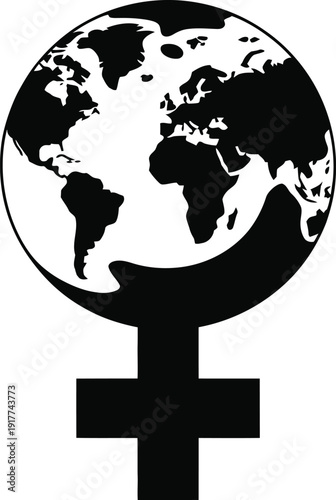 Earth symbol combined with female gender symbol globe