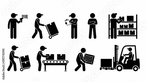 Warehouse Automation Worker Silhouettes in Logistics and Packaging Operations
