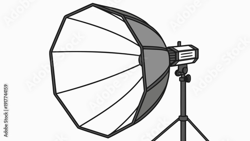 A studio softbox lighting equipment on a stand is positioned for a photography session indoors with a clear view