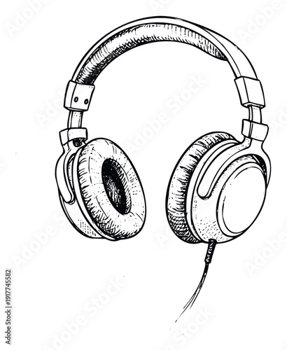 Hand drawn sketch of over ear headphones for music lovers and audio enthusiasts perfect for sound system concepts and personal accessory graphics