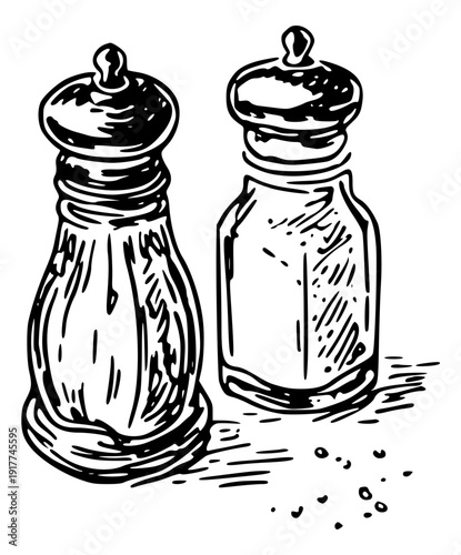 Salt pepper shakers sketch kitchen icon