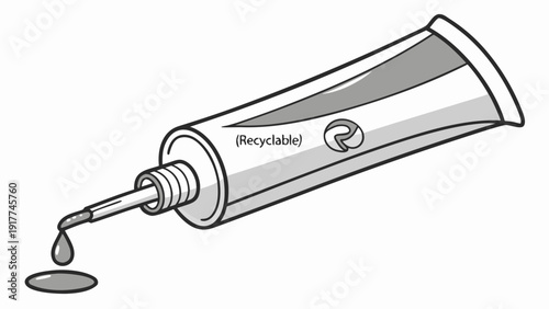 Illustration of a tube of recyclable material dispensing a small amount of viscous substance