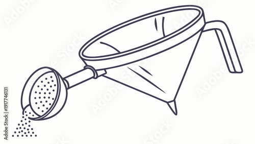 Pouring liquid through a metal kitchen funnel into a container