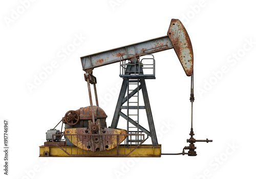 Old Oil Pumpjack Machine on Transparent Background