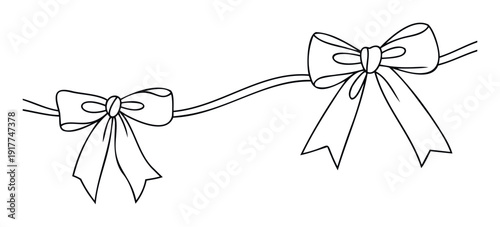 Decorative outline bows tied with ribbons connected by a flowing line, perfect for holiday greetings, party invitations, gift wrapping, or celebration announcements