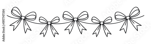 Decorative garland of elegant outline bows strung together creating a festive border for celebrations, parties, and holiday event decorations