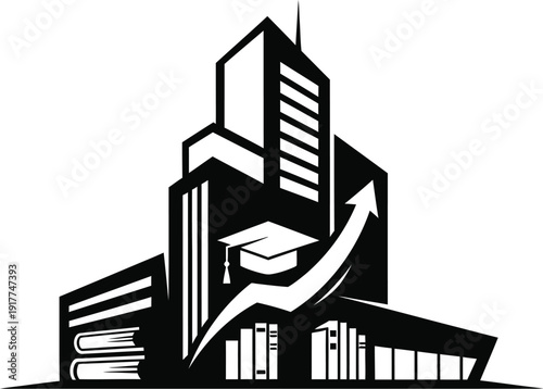Educational building icon, school college university architecture, modern campus logo design element, success growth symbol