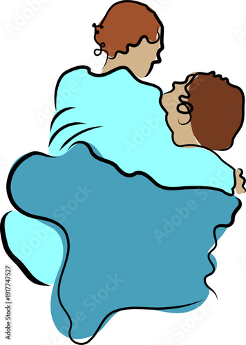 Illustration of a couple of lovers in an embrace