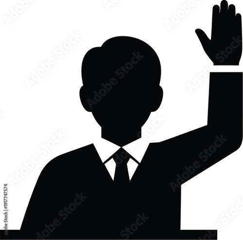 Professional man silhouette raising hand for question or vote