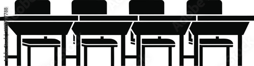 Classroom desks and chairs black silhouette on transparent background