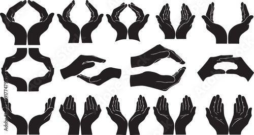 Collection of various black hand gestures and signs