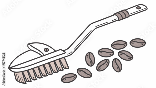 A grout float and coffee beans illustration on a clean white background, viewed from directly above, showcasing a rectangular tool