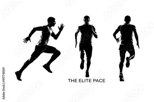 Elite Male Marathon Runner in Full Stride Silhouette Vector for Professional Athletics and Speed Performance