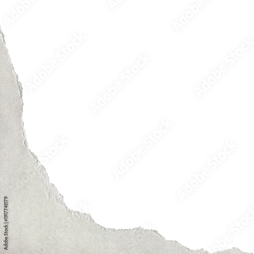 White torn paper corner edge texture on black background for frame design layout overlay and creative digital collage compositions with rough paper fiber details