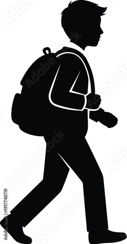 Full length silhouette of male student walking with backpack to school or college