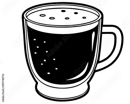 Glass Mug of Coffee-Flavored Milk on Transparent Background and vector