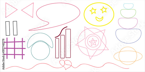 A collection of various colorful abstract shapes and symbols