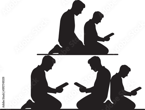 Silhouettes of people sitting and using their mobile phones