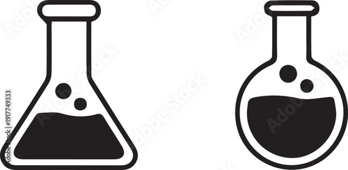 Laboratory equipment icons featuring beakers and flasks