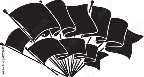 Black Flags Waving in the Air Together Silhouette Illustration