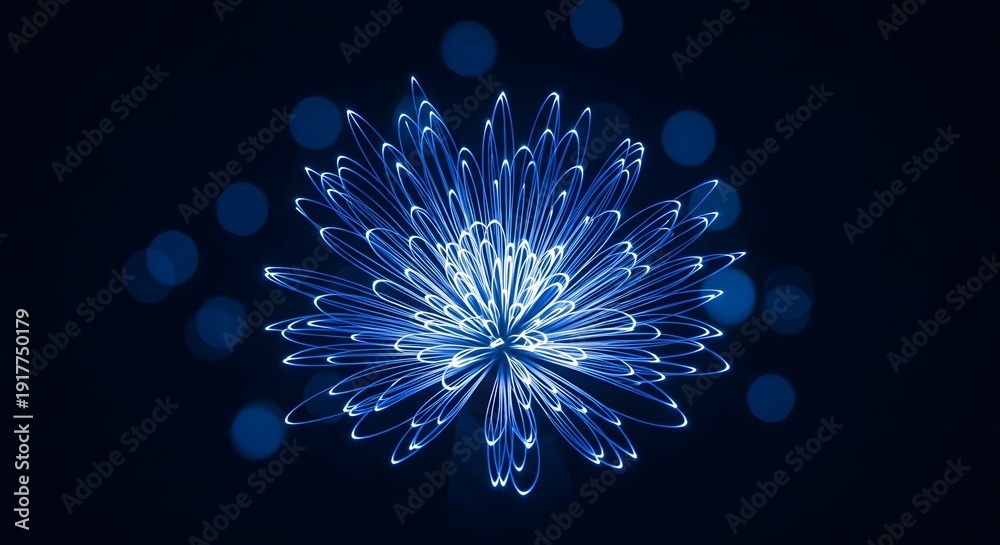 Fototapeta premium Glowing blue fractal pattern with radiating lines and lights