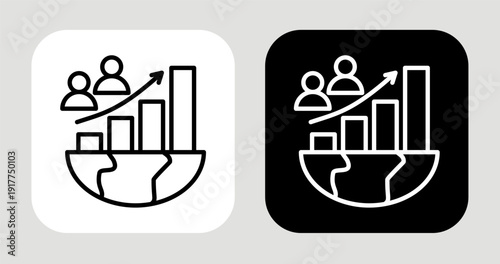 Population Growth Icon In Black and White Line Style
