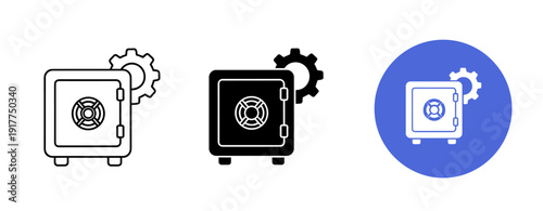 Safe icons: outline, solid, and blue circle with gear settings
