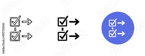 Transformation of task completion icons: monochrome to blue circular design