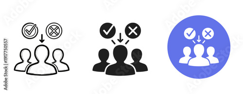 Icons of team decision making with checkbox symbols