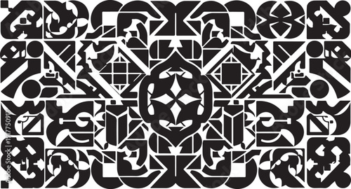 Intricate black and white geometric pattern design element