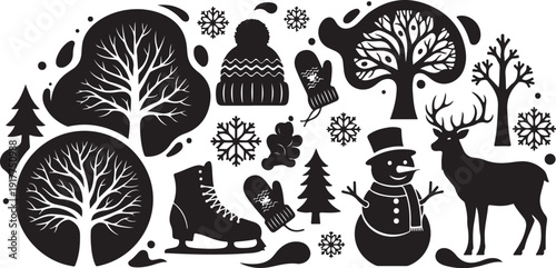 Winter icons and silhouettes for festive design projects
