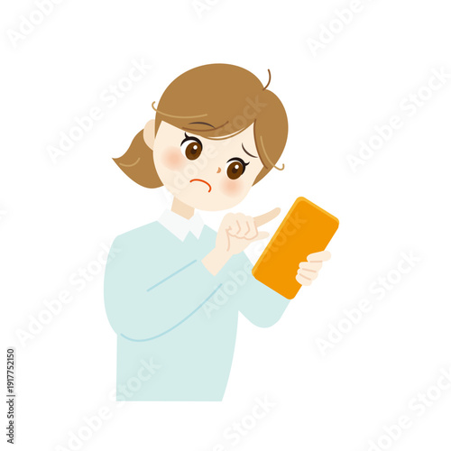 困り顔でスマホを操作する女性のイラスト10