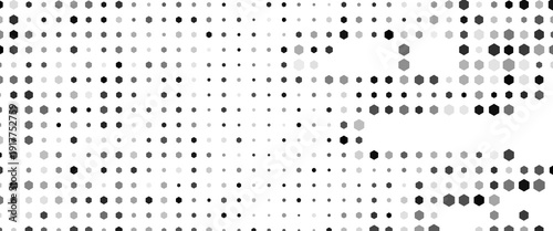 Gray, black, white beehive background. Honeycomb, bees hive cells pattern. Bee honey shapes. Vector geometric seamless texture symbol. Hexagon, hexagonal raster, mosaic cell sign or icon. Gradation.