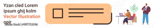 Digital collaboration, teamwork, remote work, workplace interaction, online communication, and business organization. People working on laptops, modern rectangular interface design. Remote work