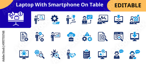 Digital Business Communication And Growth Icon Set Editable