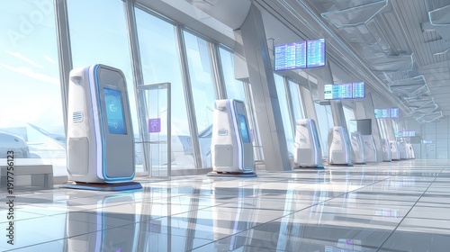 Modern Futuristic Terminal with Automated Self-Service Kiosks