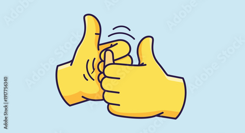 Cartoon hand gestures illustrating a snapping finger motion on a blue background