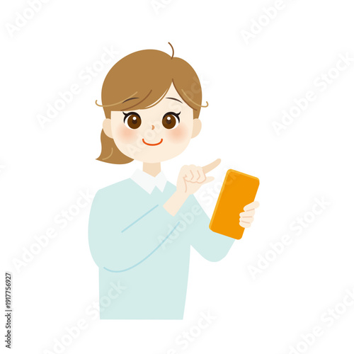 笑顔でスマホを操作する女性のイラスト04