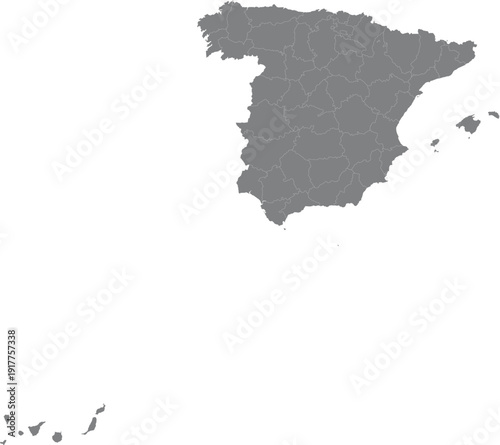 Gray Map of Spain with Provinces and Administrative Regions Vector