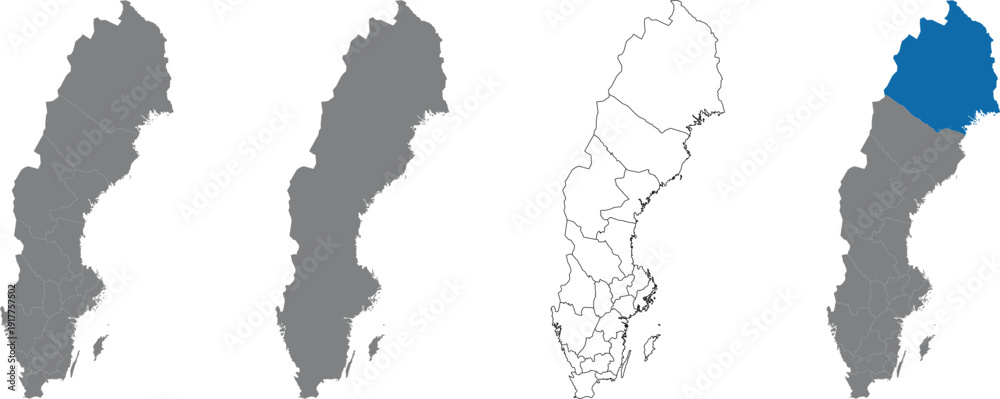 Εκτύπωση καμβά Gray Map of Sweden with Administrative Counties and Borders
