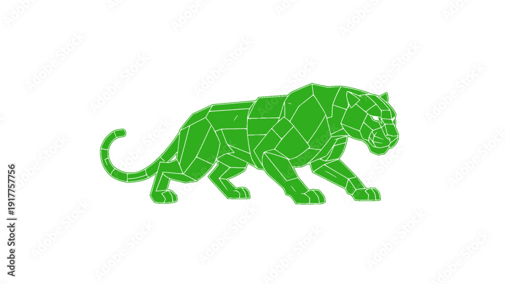 Fototapeta premium A modern low polygon panther illustration in green color, suitable for wildlife themes, sports mascots, logo design, and powerful branding concepts.