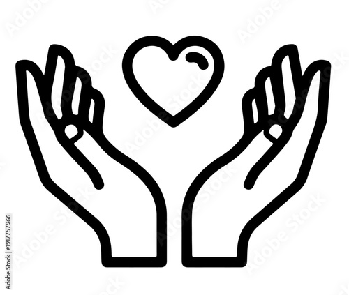 Silhouette of two open hands gently holding a black heart symbol vector