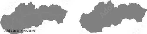 Outline maps of Slovakia showing country borders and internal divisions illustration vector graphic
