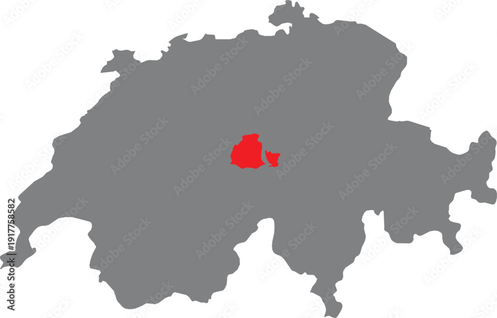 Obraz premium Map of Switzerland highlighting the canton of Zurich in red, administrative map, geographic location, Swiss federal state