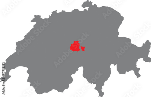 Map of Switzerland highlighting the canton of Zurich in red, administrative map, geographic location, Swiss federal state