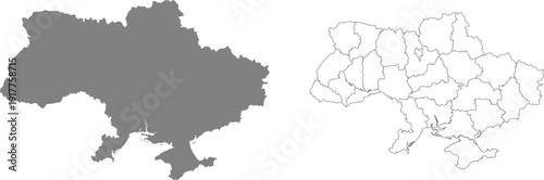 Ukraine map outline silhouette and administrative regions on white background geographical illustration for design