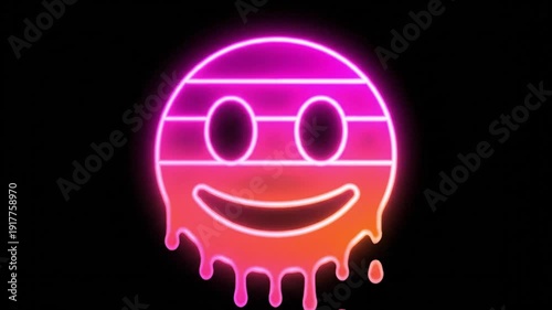 Vibrant neon smiley face glowing brightly in darkness