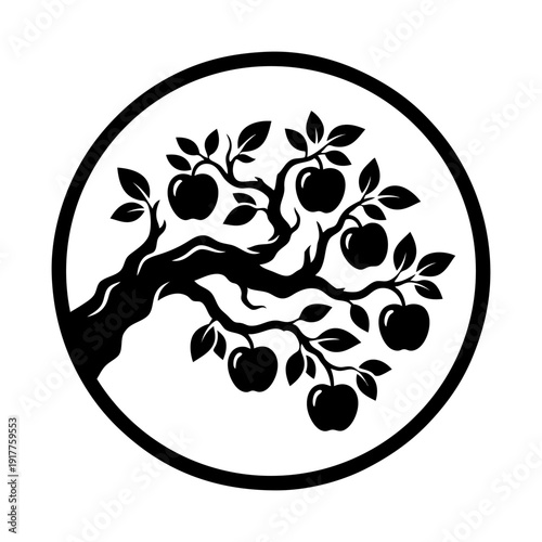 Apple tree branch with apples, vector icon.